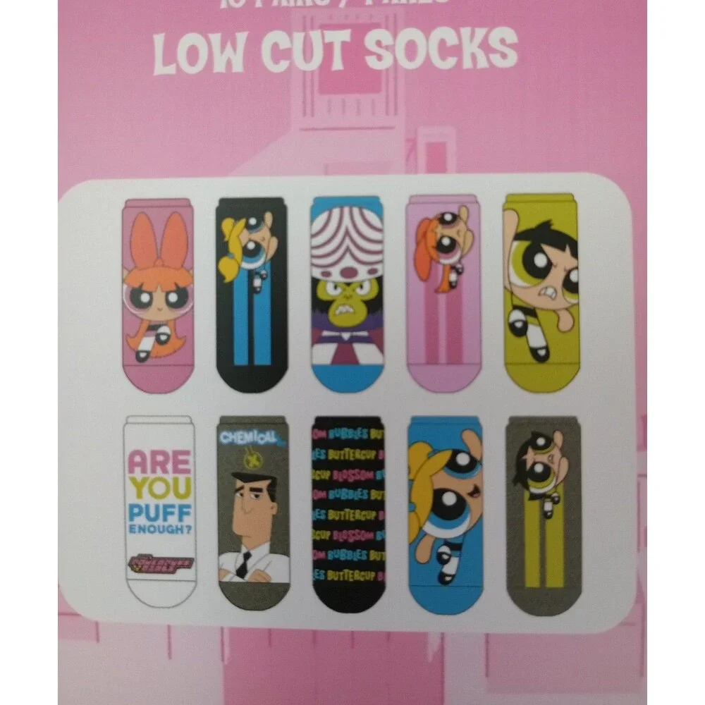 NWT Powerpuff Girls Low Cut Socks 10 Pack Size 4-10